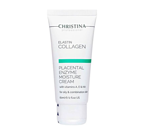 Зволожуючий крем для жирної шкіри обличчя Elastin Collagen Placental Enzyme Moisture Cream with Vit.A, E & HA Сhristina, 60 мл
