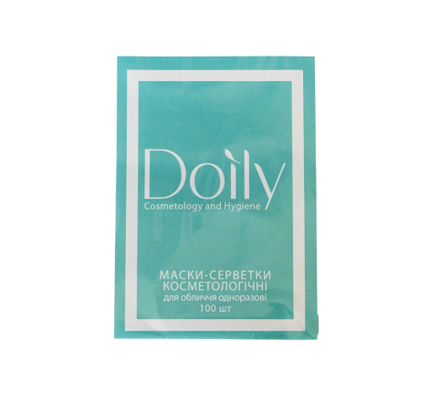 Маска-серветка косметологічна для обличчя з отворами для очей і рота Doily з поліетилену 100 шт