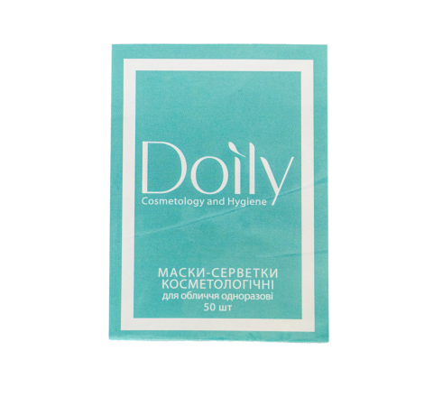 Маска-серветка косметологічна для обличчя з отворами для очей і рота Doily з поліетилену 50 шт